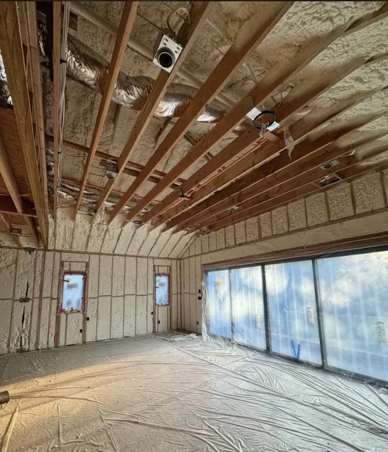 Interior walls and ceiling insulated with spray foam during new construction in Weiser
